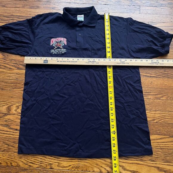 Vintage Anvil Selvedge Pocket 1997 Indianapolis Firefighte Blue Polo Size L - Picture 5 of 6